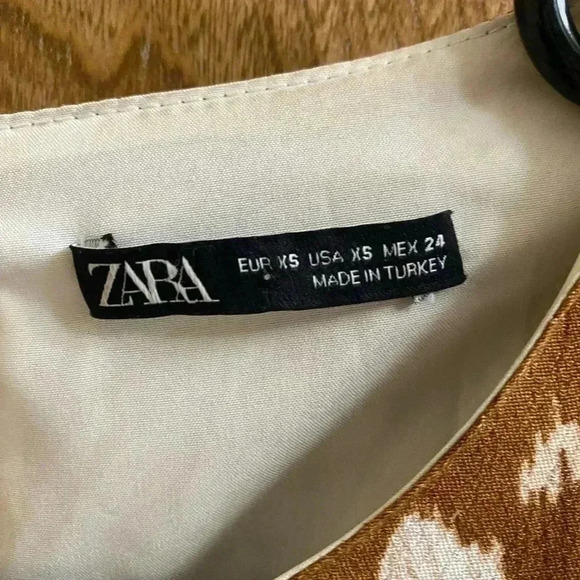 Zara Woman Ruffled Long Sleeve Brown White Polka Dot Animal Print Dress Size XS - Picture 2 of 13